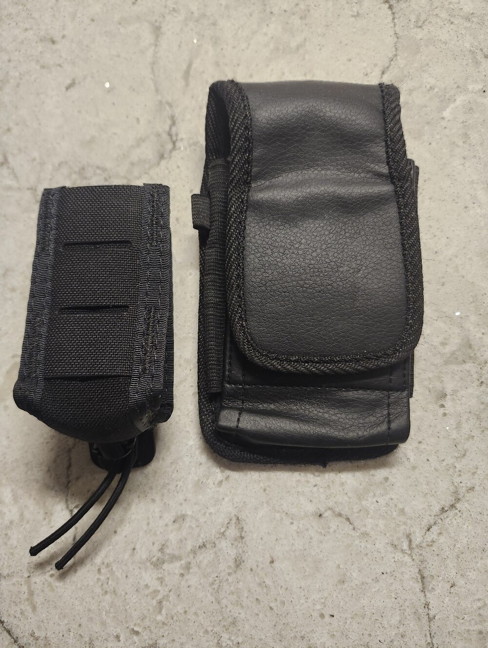 Black Vegan Leather Cell Phone Holster & Flashlight Holster w Belt Clip